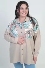 Chemise à manches tombantes et double poche à motifs pour femme, grandes tailles