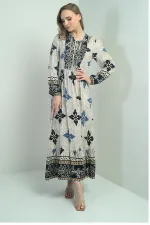 Robe longue hijab pour femme avec motif ethnique et décolleté