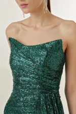 Robe longue à sequins, drapée sur le devant, sans bretelles et doublée