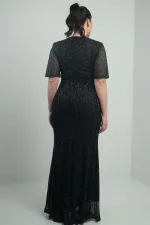 Robe longue doublée à col en V pour femme, ornée d'un nœud sur le devant et de perles, grandes tailles