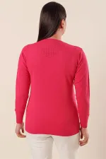 V-Neck Hole Detail Plus Size Acrylic Sweater