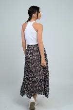 Kadın Beli Lastikli Astarlı Mini Çiçekli Midi Kraşlı Üçgen  Etek