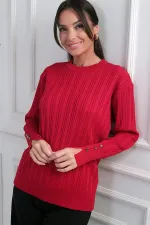 Chemisier à manches boutonnées pour femme, en maille côtelée