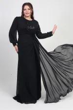 Women's Plus Size Long Chiffon Dress with Sequin and Bead Embellishment, Lined, and Floral Waistline