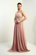 Robe longue asymétrique en mousseline pour femme, avec doublure tissée sur le devant