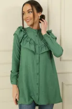 Linen Shirt Tunic with Lace Collar and Buttons on the Front