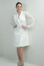 Robe portefeuille pour femme, manches en mousseline et détails perlés, doublée, grandes tailles.