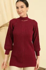 Low Neck Knitted Pattern Sports Tunic Sweater