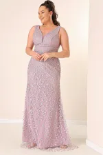 Front and Back V-Neck Lined Embellished Plus Size Long Mermaid Dress