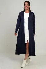Gilet long pour femme avec manches boutonnées, poches et fentes latérales