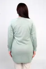 Kadın Büyük Kazayağı Desen Kolları Düğme Detaylı Büyük Beden Tunik Bluz