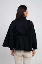 Kadın Tek Düğmeli Beli Kemerli Kaşe Panço