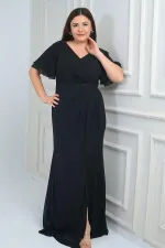 Women's Back V-Neck Lined Waist Beaded Detail Dart-Style Plus Size Crepe Chiffon Dress