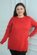 Kadın Tek Taraf Saç Örgülü Büyük Beden Likralı Tunik Bluz