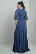 Women's V-Neck, Waistband with Stone Embellishment, Draped, Lined, Plus Size Long Chiffon Dress