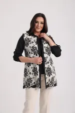 Ensemble 2 pièces pour femme : chemisier sans manches en lycra et veste en dentelle à manches repliées, grandes tailles.