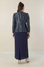 Ensemble 2 pièces grande taille : veste à sequins, robe en crêpe doublée à manches courtes