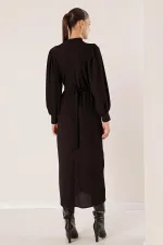 Beli Kemerli Omuz Büzgülü Elbise