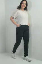 Jean taille haute à jambes droites en lycra pour femme, grandes tailles