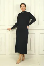 Robe en maille à col rond et manches longues zippée