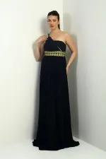 Robe longue asymétrique en mousseline pour femme, avec doublure tissée sur le devant