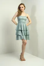 Kadın İp Askılı Simli Kat Kat Kısa Elbise