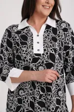 Women's Button-Neck Ethnic Pattern Plus Size Blouse