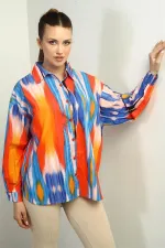 Kadın Fırça Desenli Oversize Gömlek