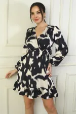 Women's Wrap Neckline, Drawstring Waist, Lined, Ruffled Short Satin Dress