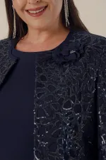 Robe longue en crêpe à manches demi-lune et devant à sequins, doublée en caftan, ensemble 2 pièces grande taille