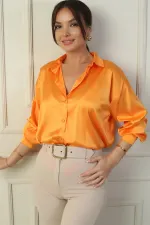 Kadın Düşük Kollu Oversize Saten Gömlek