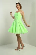 Women's Strappy, Back-Tie, Front-Opening, Lined Chiffon Short Flared Dress