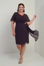 Women's Shoulder and Waist Crystal Stone Lined Handkerchief Plus Size Chiffon Dress