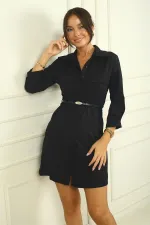 Lycra Double Faux Pocket Shirt Dress