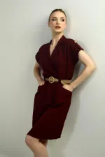 Women's Dress with Patch Pockets and Belt Waist