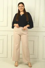 Kadın Beli Lastikli Yandan Cepli Viskon Palazzo Büyük Beden Pantolon