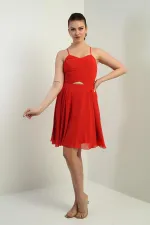 Women's Strappy, Back-Tie, Front-Opening, Lined Chiffon Short Flared Dress