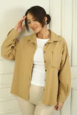 Women's Shirt with Ethnic Stripe Back, Tassels, Metal Button Front, and Single Pocket