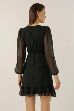 Wrap Neckline Polka Dot Side Tie Lined Short Chiffon Dress