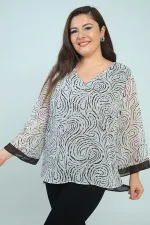 Kadın V Yaka Desenli Büyük Beden Şifon Bluz