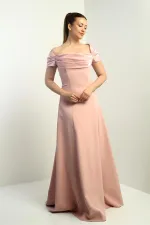 Straplez Kloş Telalı Astarlı Uzun Krep Abiye Elbise