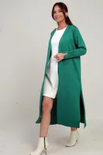 Gilet long pour femme avec manches boutonnées, poches et fentes latérales