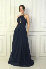 Robe de soirée longue à sequins, dos nu, buste plissé, doublée, pour femme