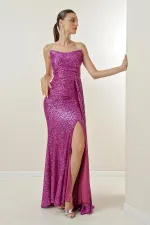 Robe longue à sequins, drapée sur le devant, sans bretelles et doublée