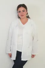 Kapüşonlu Torba Cepli Sim İşlemeli Sarmal  Desen Yıkamalı Fermuarlı Büyük Beden Ceket