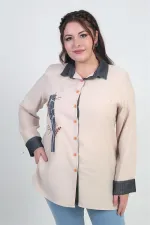 Chemise en lyocell grande taille pour femme avec application en denim brodée sur le devant