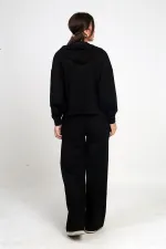 Ensemble Osyho 2 pièces pour femme : cardigan à capuche zippé, pantalon palazzo à poche et taille élastique