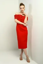 Robe midi en satin pour femme, col madon, doublure intégrée