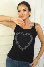 Débardeur femme coupe large à bretelles avec cœur en pierre brodé sur le devant