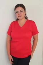 Chemisier grande taille en lycra à col en V pour femme